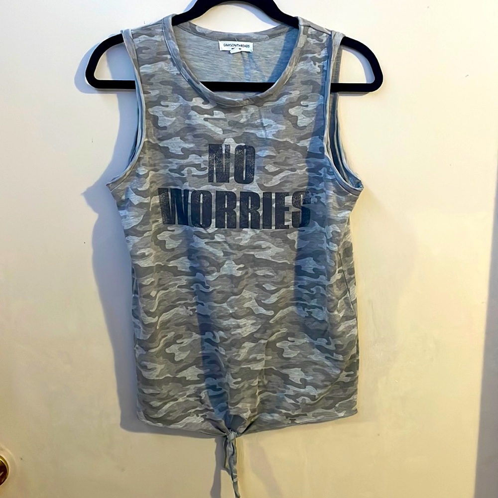 Camo tank top shirt with a not